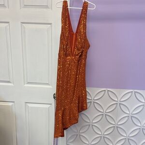 Sparkling Orange Sequin Dress